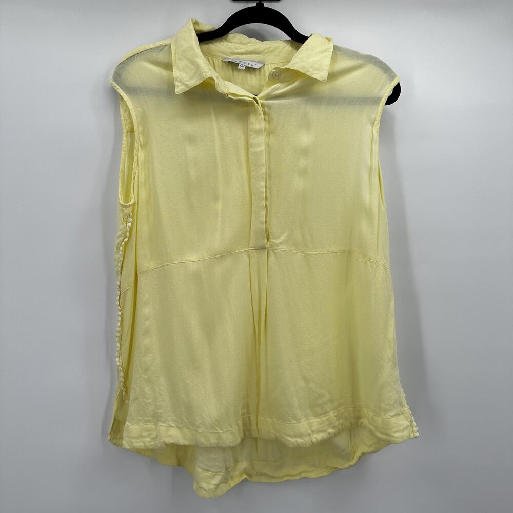 Carreli Blouse Womens Large Sleeveless Button Up Flowy Lightweight Rayon Top‎